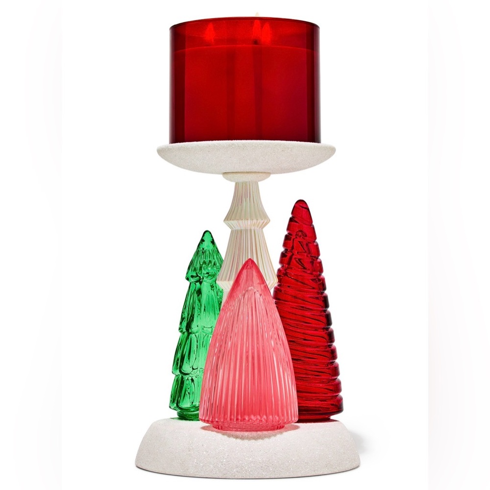 New in Box Bath & Body Works Glass Light Up Trees Pedestal 3-wick Candle Holder - Picture 2 of 2